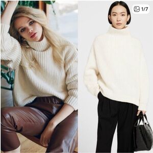 Anine Bing Sydney Turtleneck Sweater XS Cream